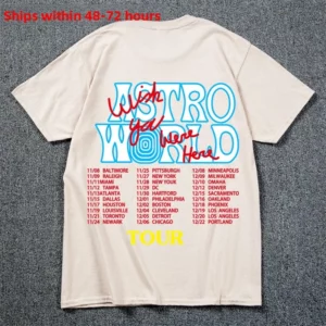 Astroworld Wish Short Sleeve Tee Shirt Travis Scott Wish Cotton Polyester Fiber Street Style round Neck Printed T-Shirt