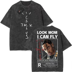 Travis Scott Cactus Jack Washed T-Shirt - Streetwear Tee , Distressed Vintage Style, Hip-Hop Inspired Casual Wear for Fans